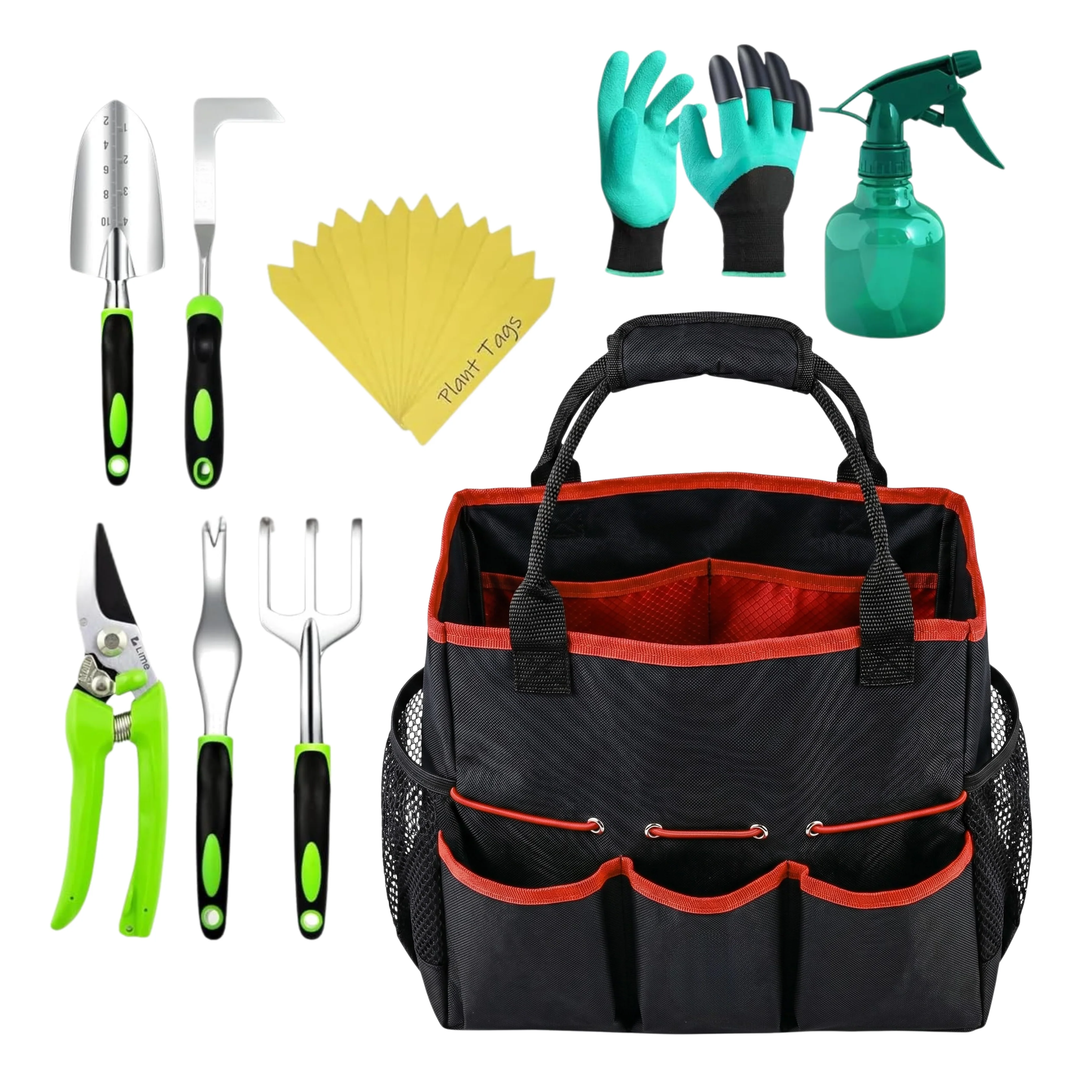 Garden Tools Kit with Storage Bag, Plant Labels, Gloves, and Spray Bottle