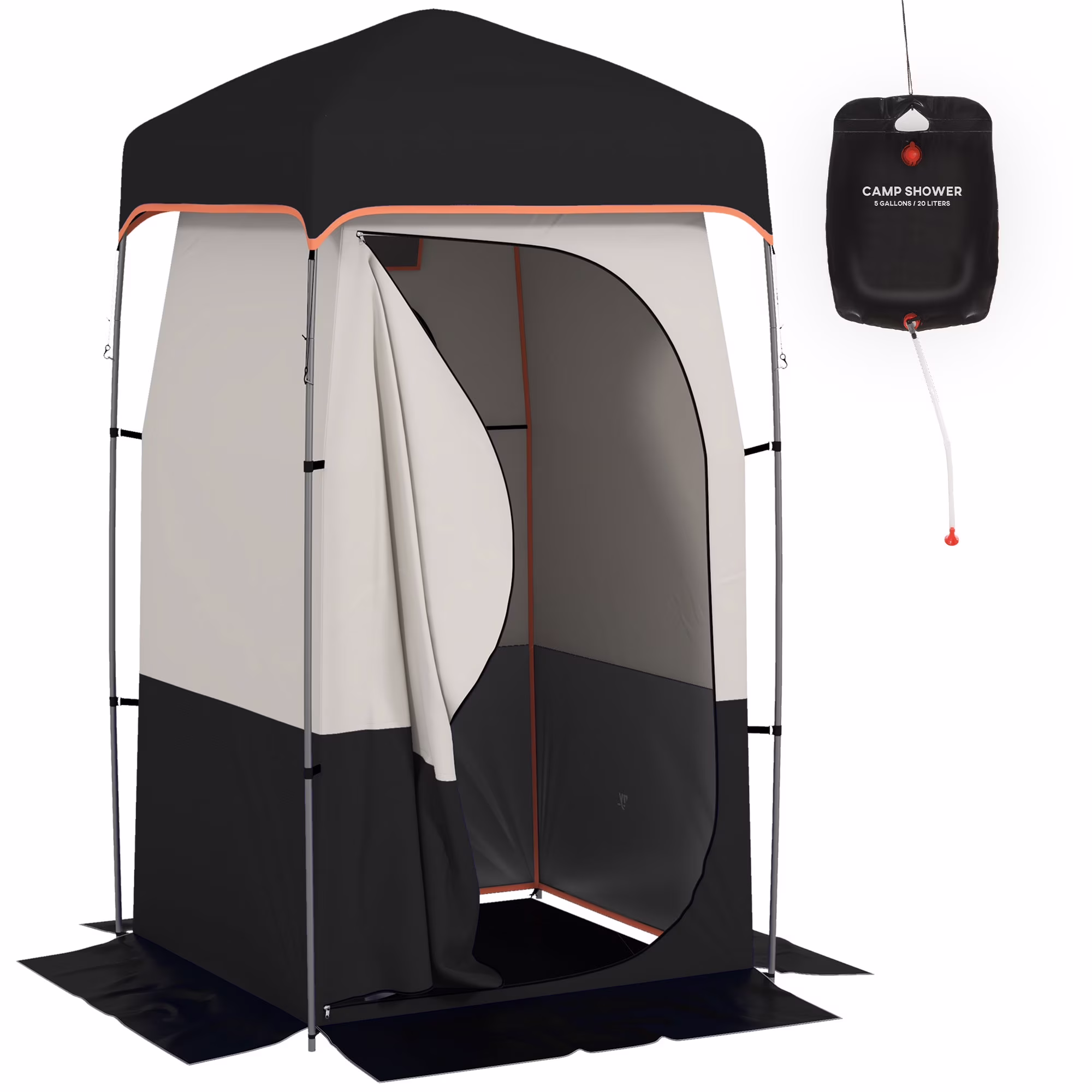 E-Western Outsunny Portable Shower Tent with Solar Shower Bag, Privacy Shelter, Camping Dressing Room, Includes Floor & Carrying Bag, Black, 28.7" x 6.7" x 6.7"