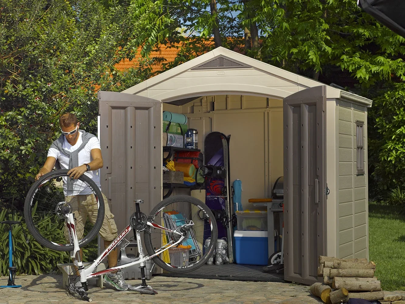 Keter Factor 8 x 11 Foot All Weather Resin Outdoor Storage Shed, Taupe - Image 11