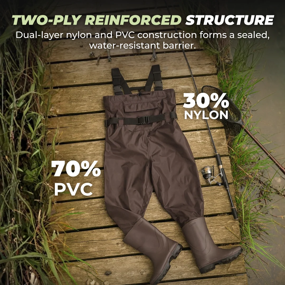 Water-Resistant Nylon PVC Chest Waders with Integrated Boots