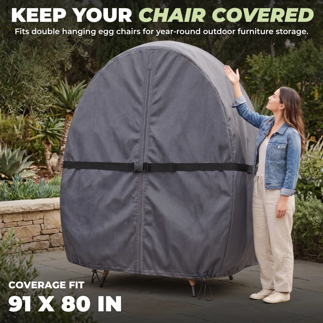 Water-Resistant Double Egg Chair Cover with Zipper and Buckle Straps