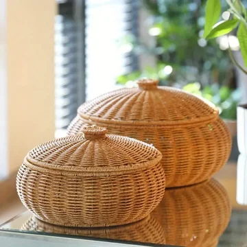 Storage Basket Handcrafted Rattan Dome Lid