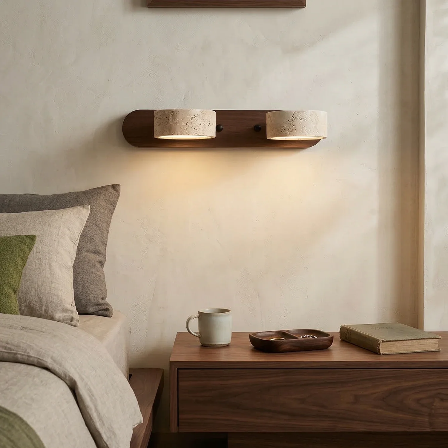 Elegant Adjustable LED Wall Light with Natural Stone Shades - Image 3
