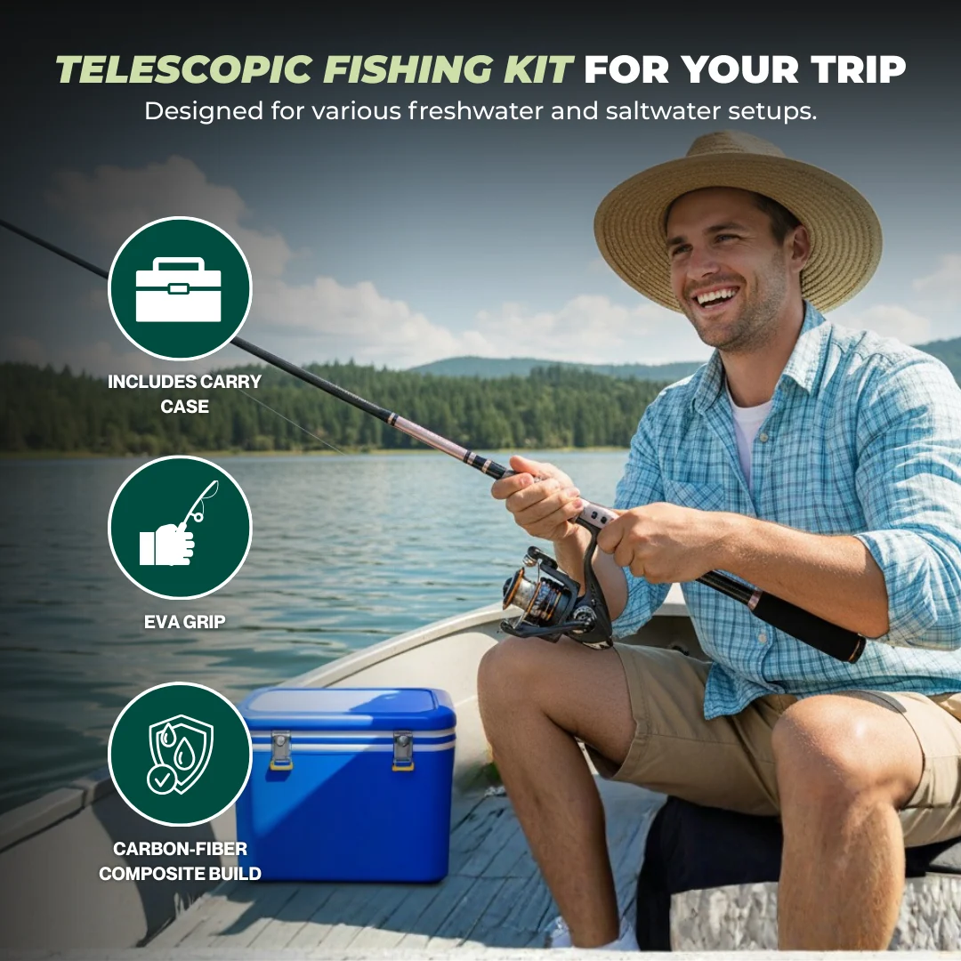 Carbon Fiber Telescopic Rod and Reel Combo Set with Accessories