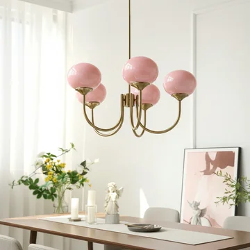 Elegant Pink Glass Ceiling Lamp with Gold Accents