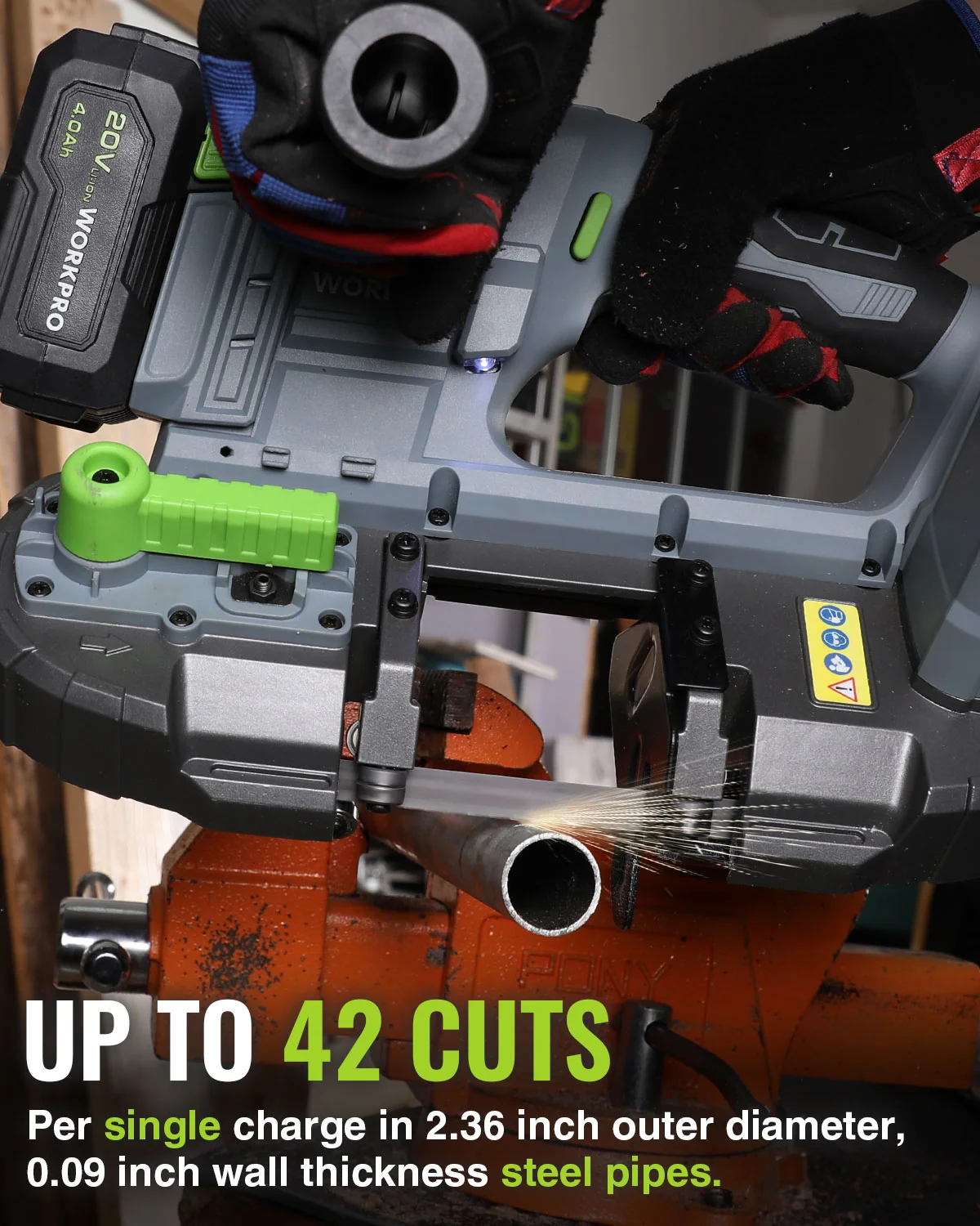 WORKPRO 20V Cordless Portable Band Saw for Cutting Metal with 3.75 Inch Cut Capacity & 6 Adjustable Speeds(370-670RPM, 324-587 SFPM) - Image 4