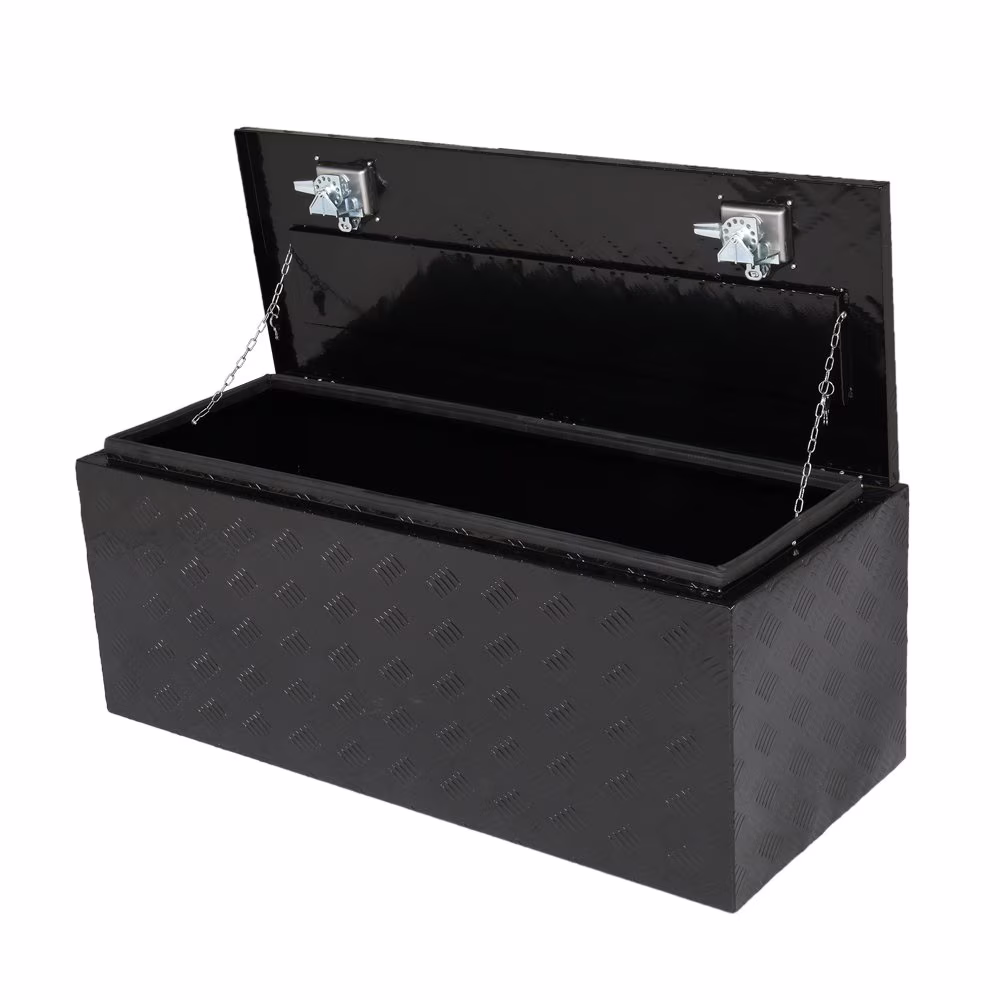 IVV Aluminum Truck Trailer Tool Box Pickup Underbody Truck Bed Storage Toolbox RV Trailer Organizer with T-Handle Latch Dual Lock Keys - Black, 42"L x 18"W x 17"H