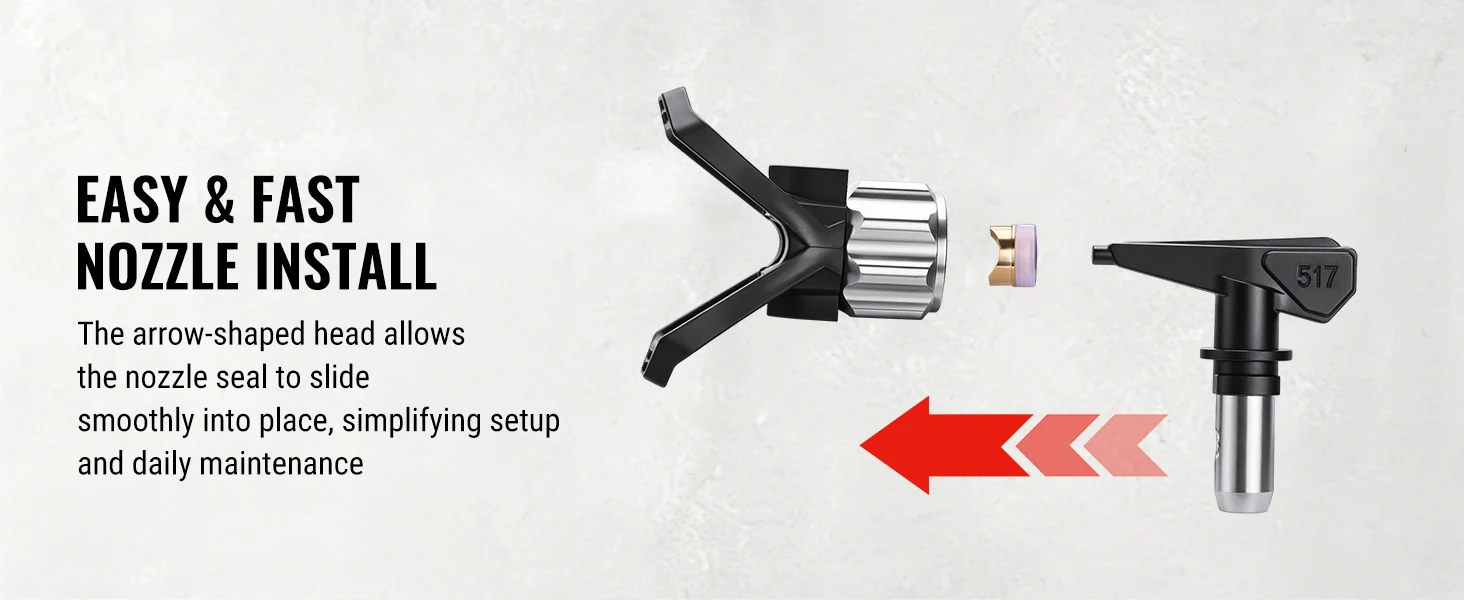 Nozzle sprayer with arrow-shaped head and numbered trigger, showing smooth installation for convenient use