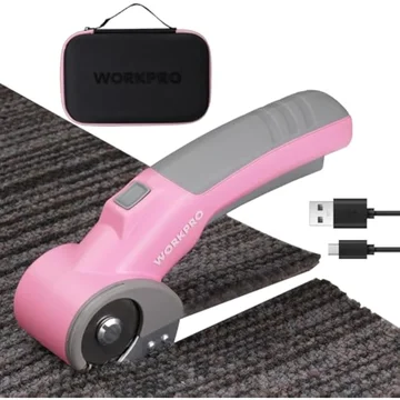 WORKPRO 4V Cordless Electric Scissors/Rotary Cutter with Storage Case - Pink Ribbon