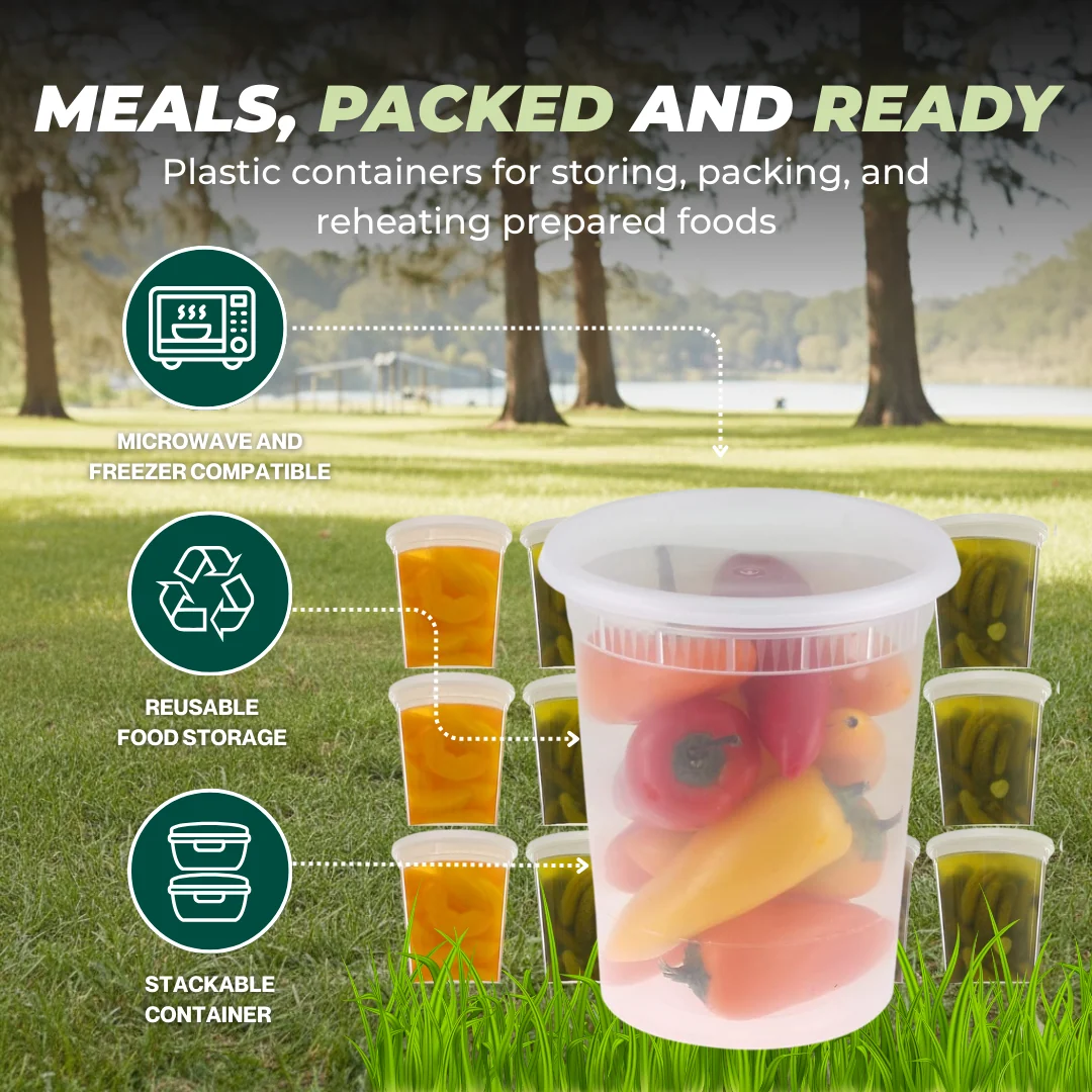 24 Pack Reusable Plastic Food Storage Containers with Snap-on Lids