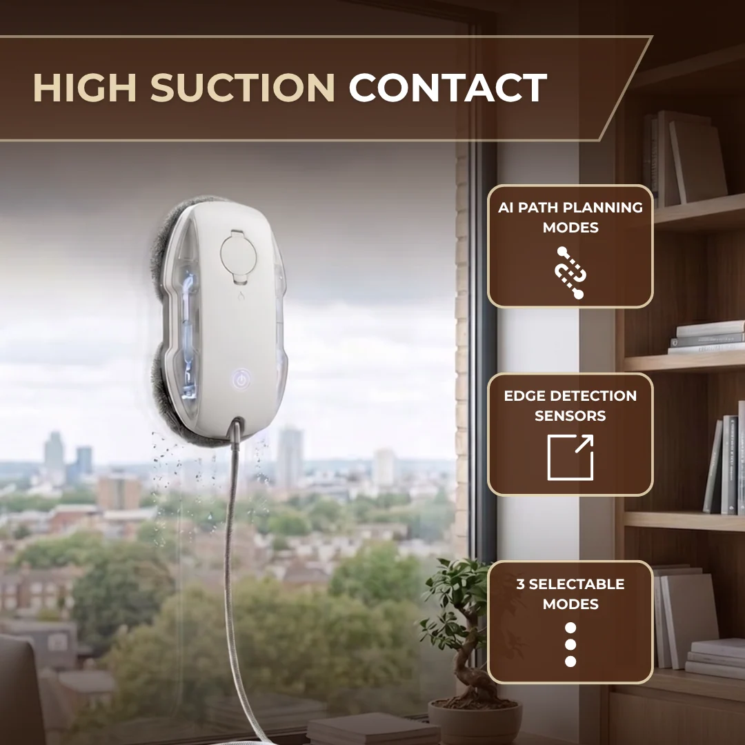 Robot Window Cleaner with 3800Pa Suction, Auto Spray, Edge Detection