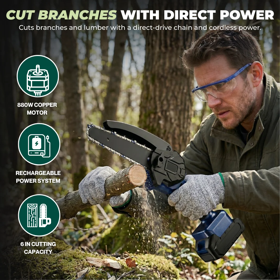 Cordless Mini Chainsaw Battery Powered Automatic Oil Feed System