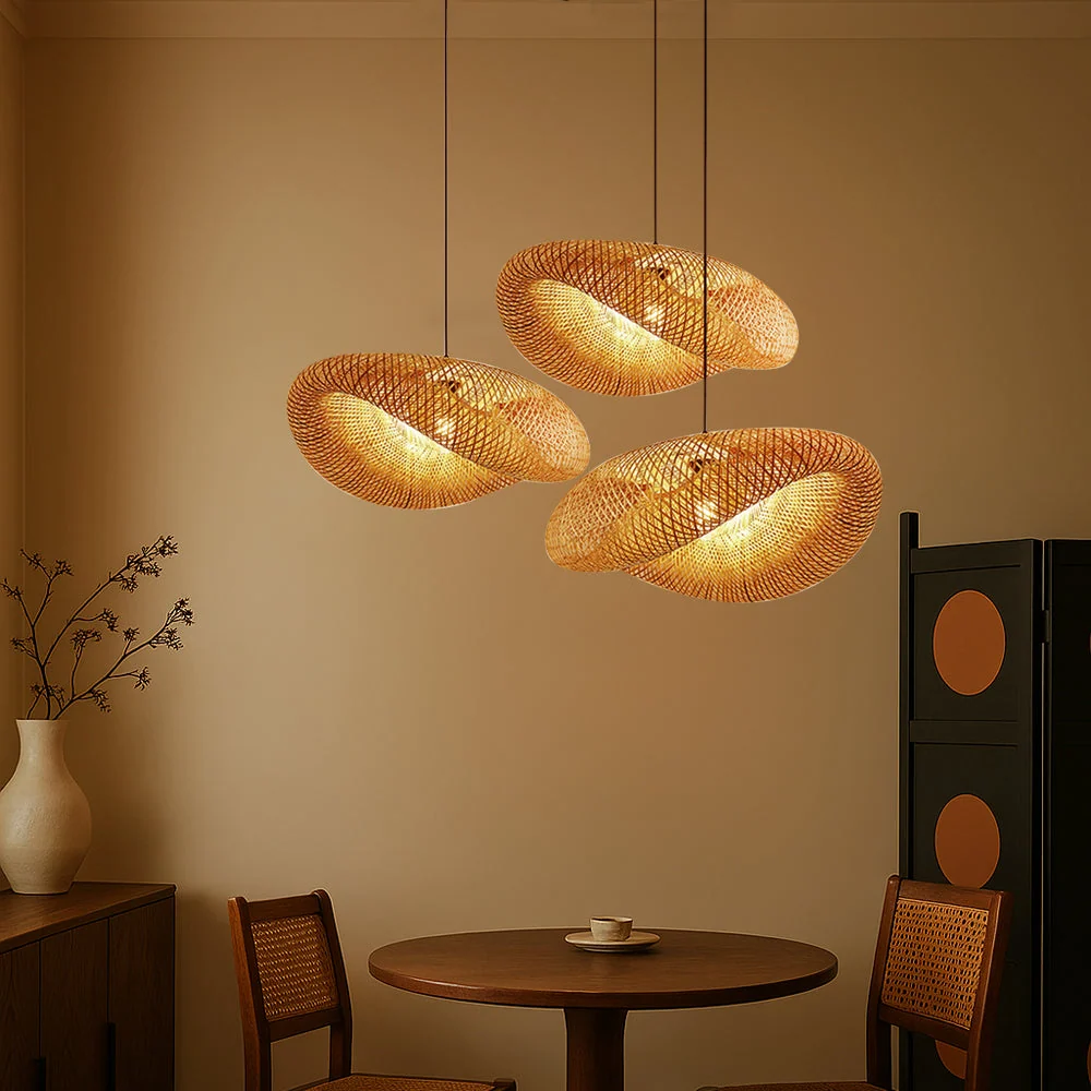 Stylish Bamboo Pendant Light with Adjustable Height - Image 3