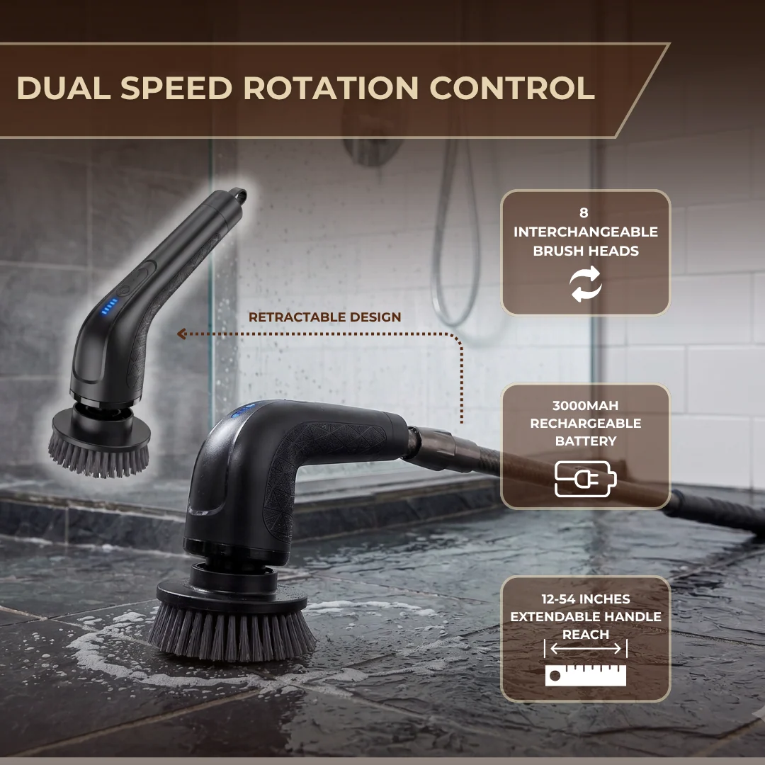 Cordless Electric Spin Scrubber with Interchangeable Heads, Extendable