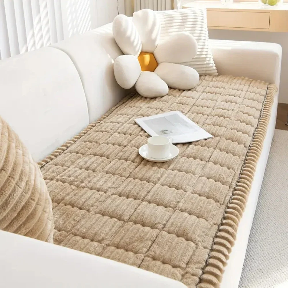 Sofa Cover Plush Flannel Anti-Slip Backing Machine Washable - Image 4