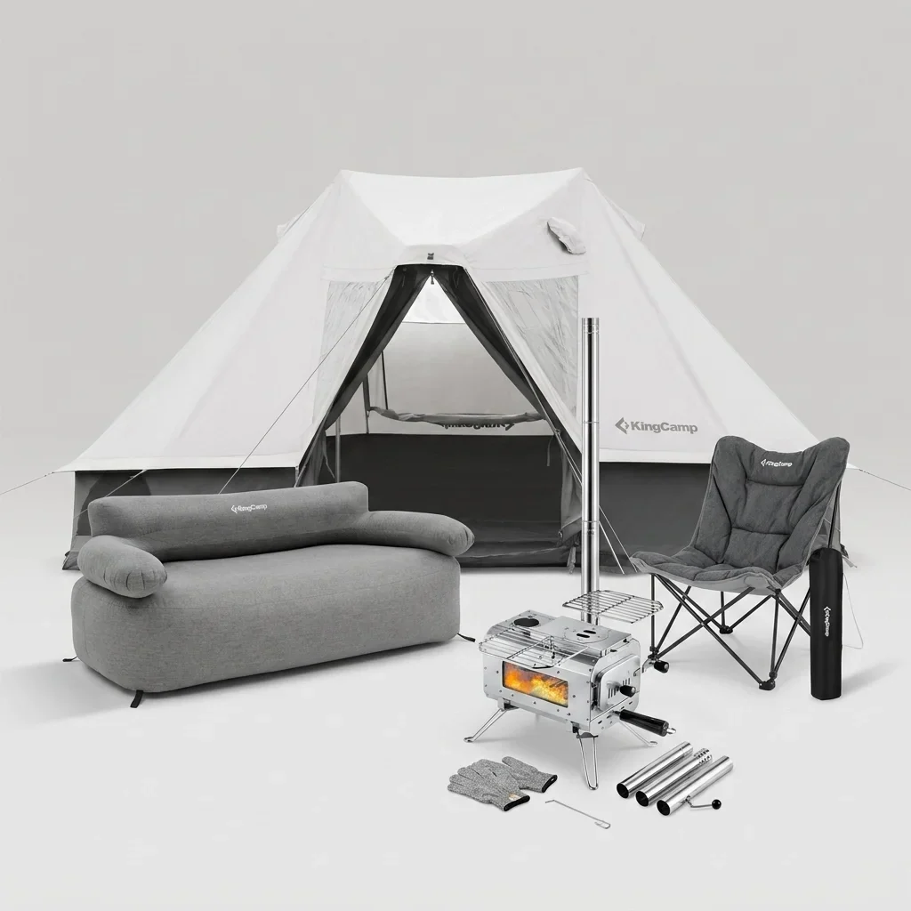 KingCamp KHAN VILLA Tent Glamping 4-in-1 Bundle with Stove