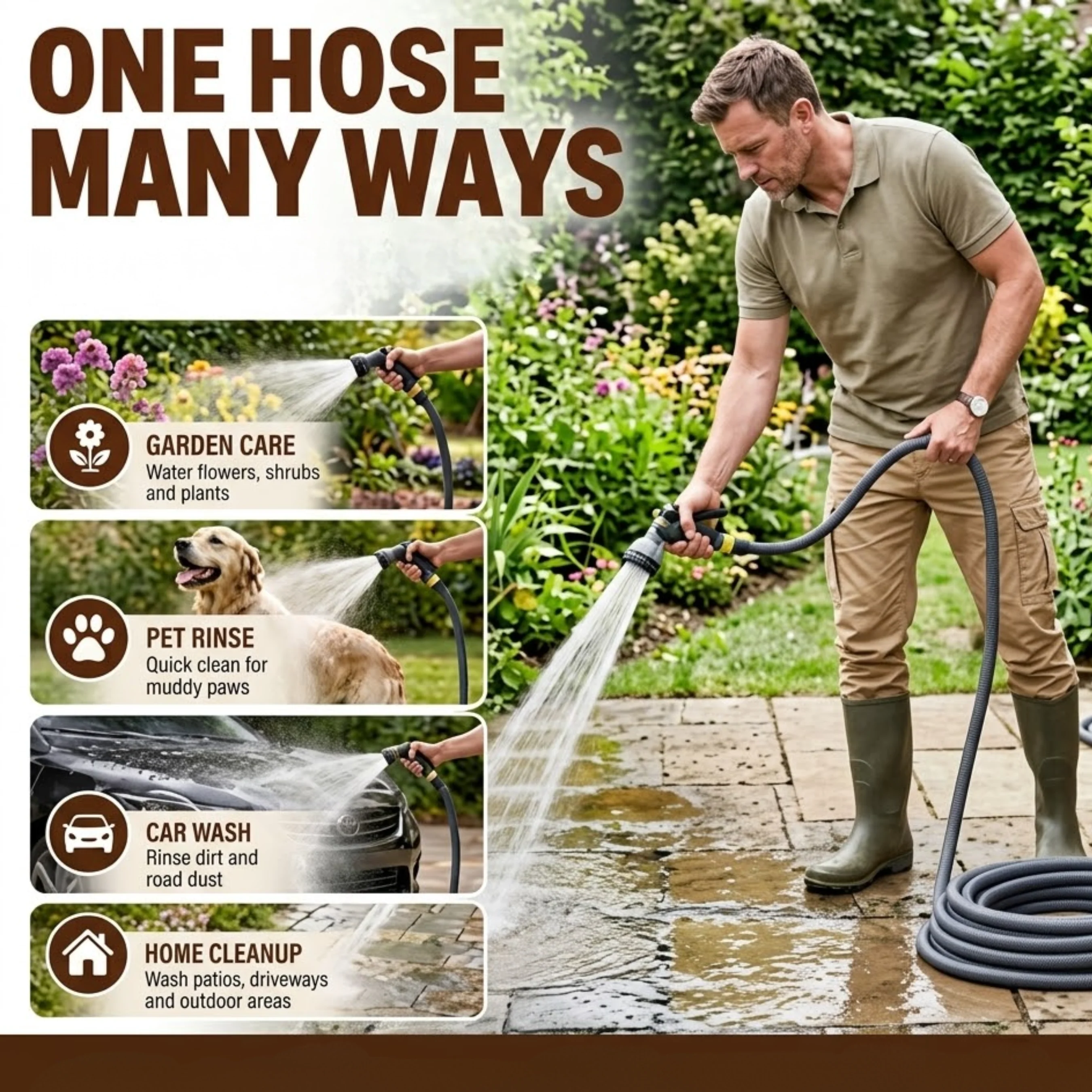 50 ft PVC Water Hose Assembly 150 PSI with 10 Pattern Nozzle