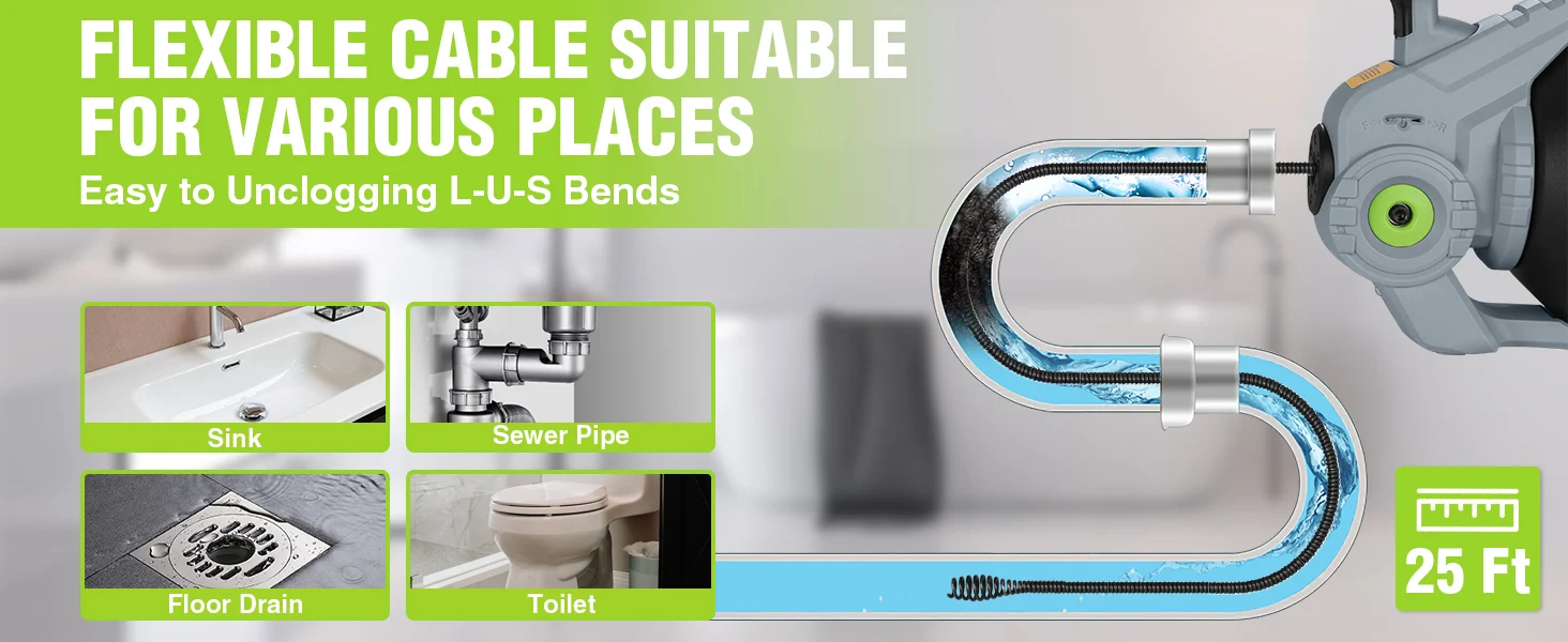 Plumbing drain layout with flexible cable, innovation and quality shown in a high-quality, secure, durable design