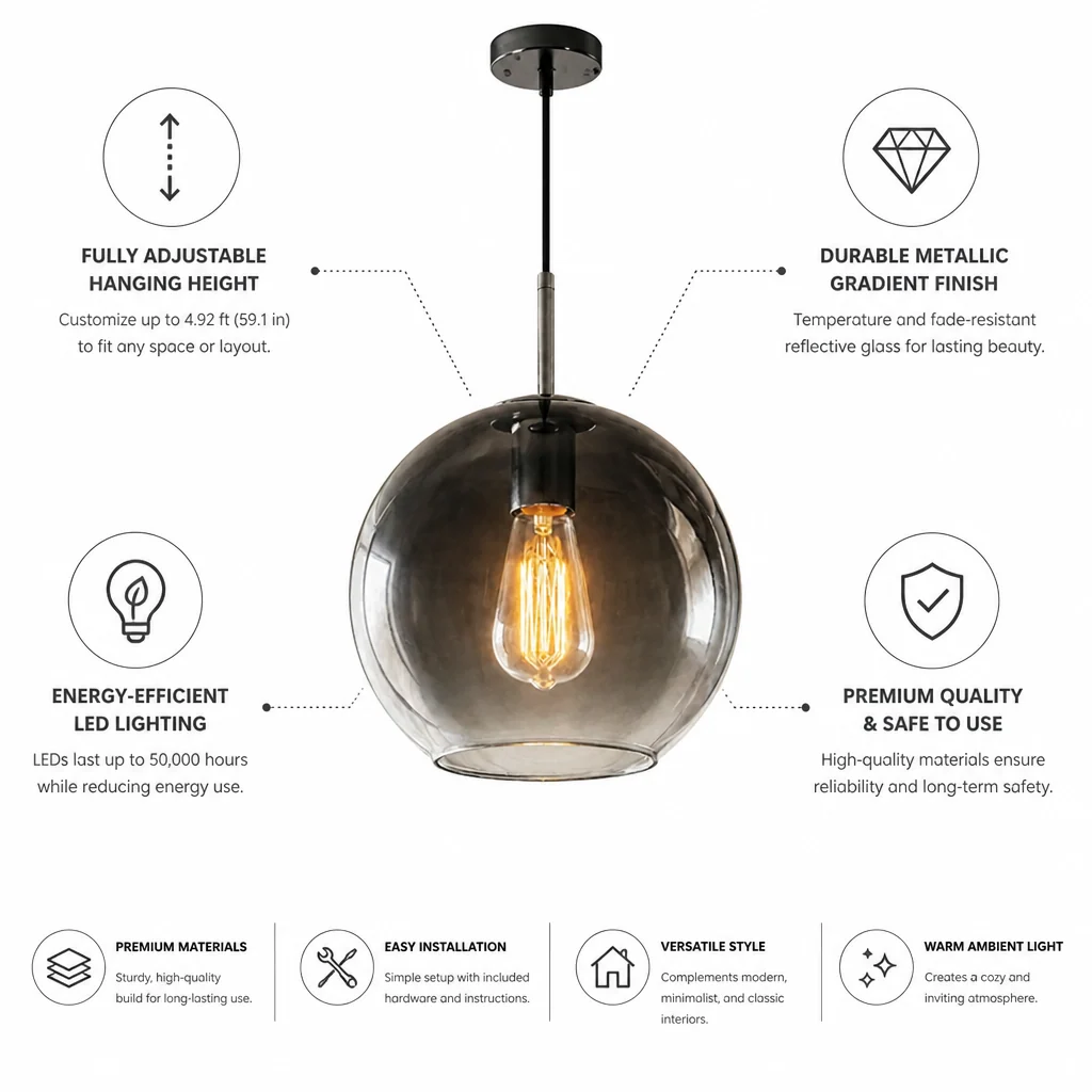 Pendant Light Metallic Gradient Glass Energy-Efficient LED - Image 7
