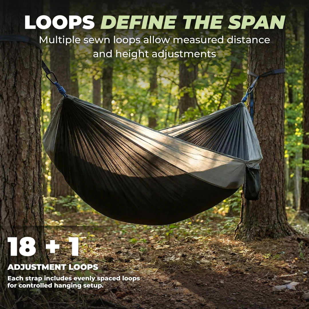 Nylon Camping Hammock with Adjustable Straps and 2 Carabiners