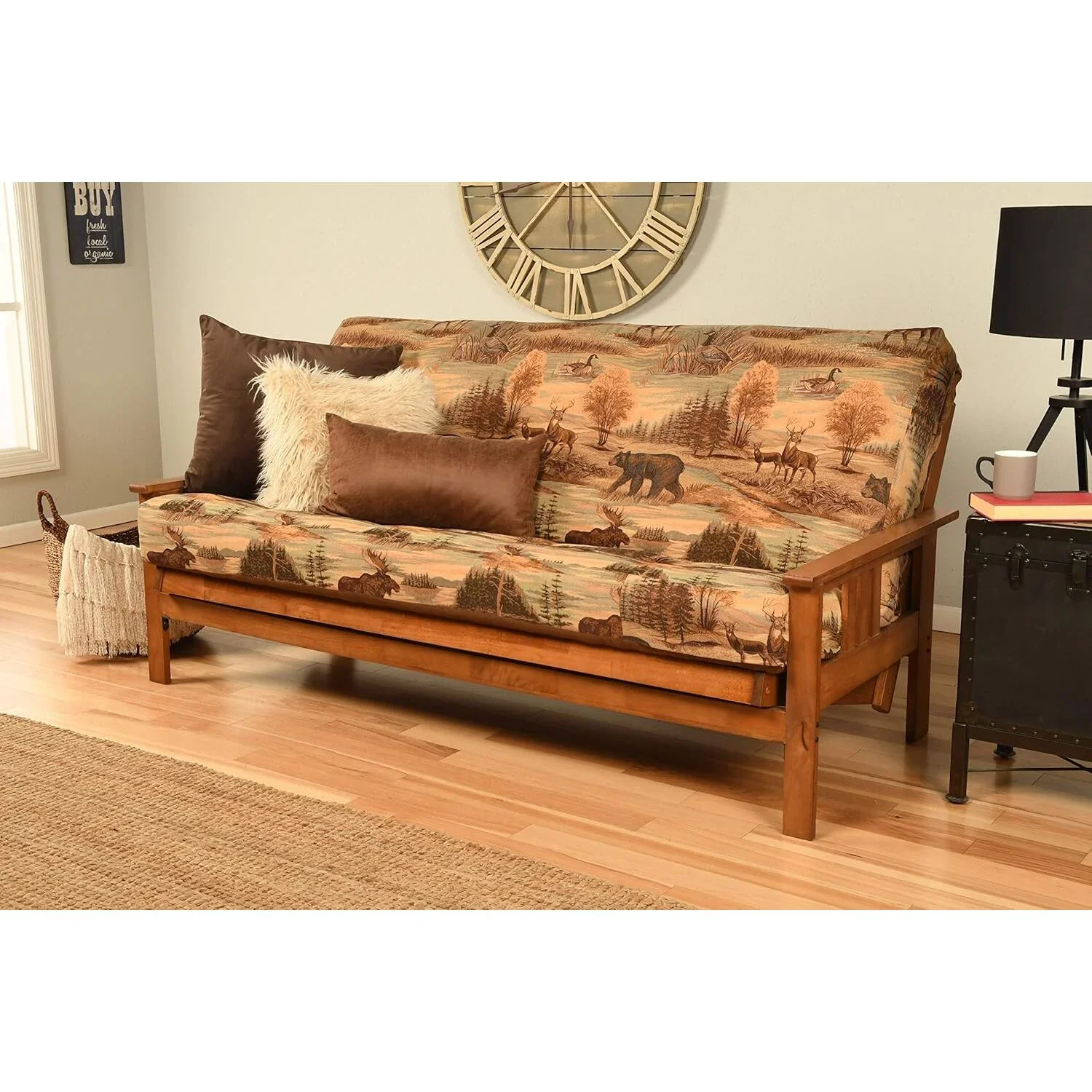 Homestock African Artifacts Full Size Futon Frame Set with Mattress, Easily Converts to Bed, Versatile Design Futon Frame for All Spaces, 33"H x 79"L x 37"D-Color:Linen Charcoal,Size:Barbados - Image 134