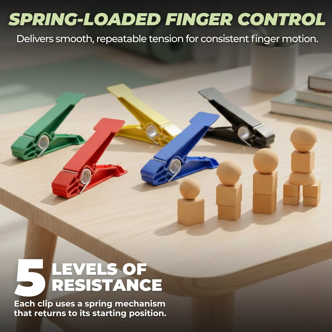 Finger Exerciser Set with 5 Resistance Clips for Grip & Dexterity