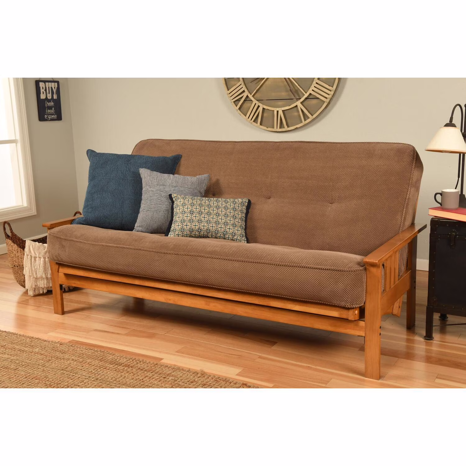 Homestock African Artifacts Full Size Futon Frame Set with Mattress, Easily Converts to Bed, Versatile Design Futon Frame for All Spaces, 33"H x 79"L x 37"D-Color:Linen Charcoal,Size:Barbados - Image 25