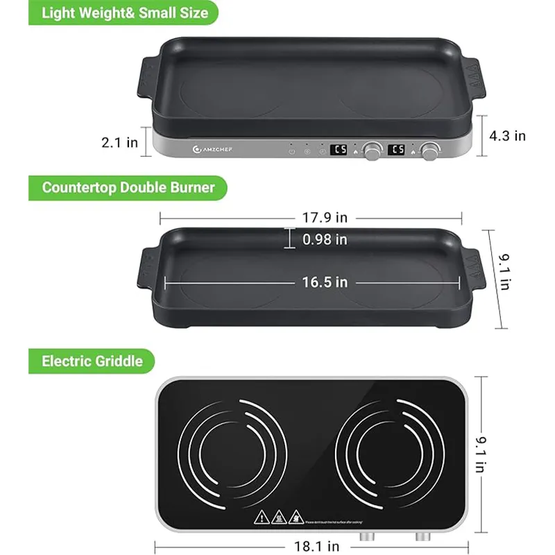 AMZCHEF 1800W 2-Burner Induction Cooktop with Removable Griddle Pan | 9 Power Levels 2