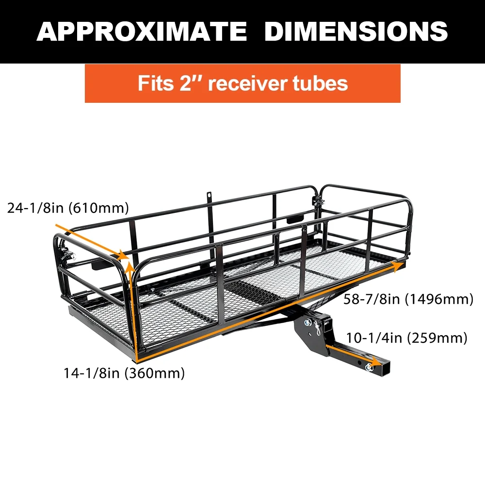 Kojem 500 Lbs Hitch Mount Cargo Carrier 60" x 24" x 14" Folding Cargo Rack Rear Luggage Basket Fits 2" Receiver for Car SUV Camping Traveling - Image 2