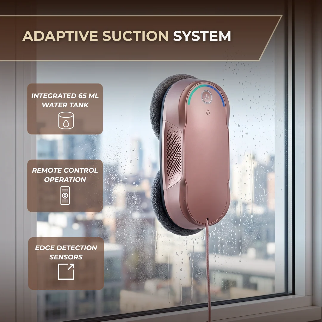 Window Cleaning Robot with Dual Spray and Adaptive Suction Control