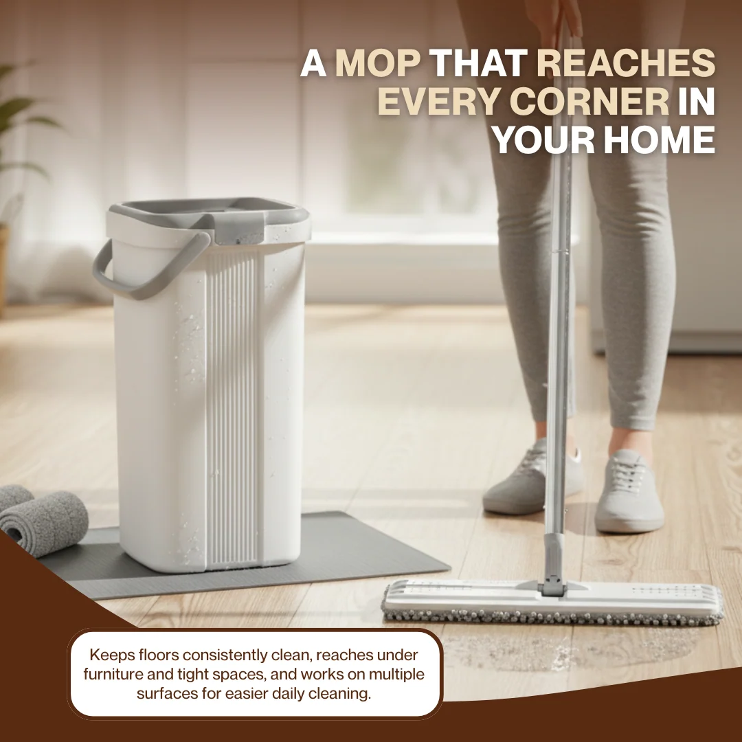 Flat Mop and Bucket Set with Microfiber Pads for Hardwood Floors