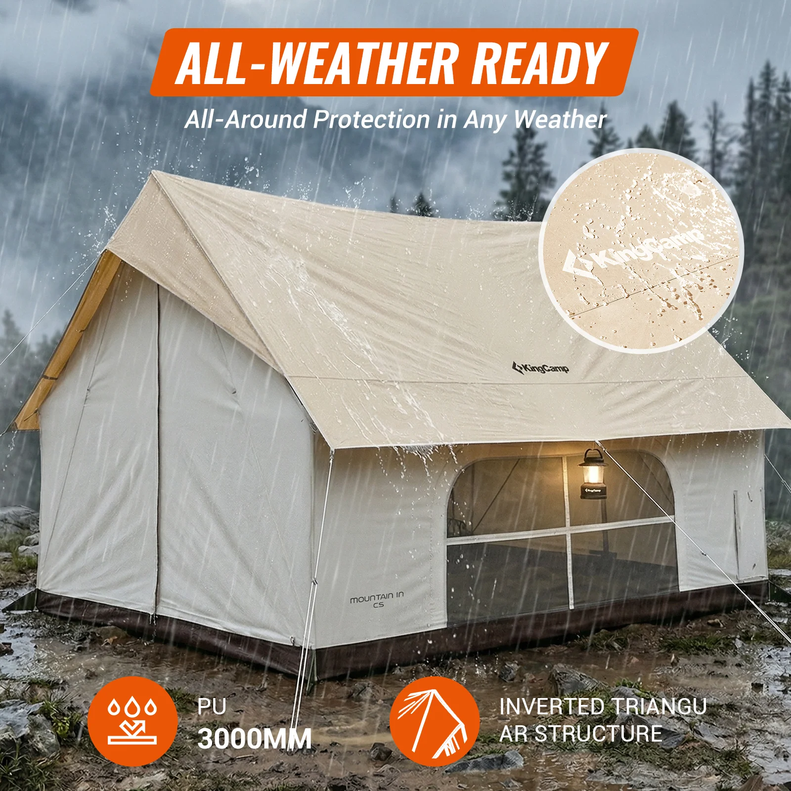 KingCamp MOUNTAIN IN C5 Cabin Tent with Stove Jack & AC Port
