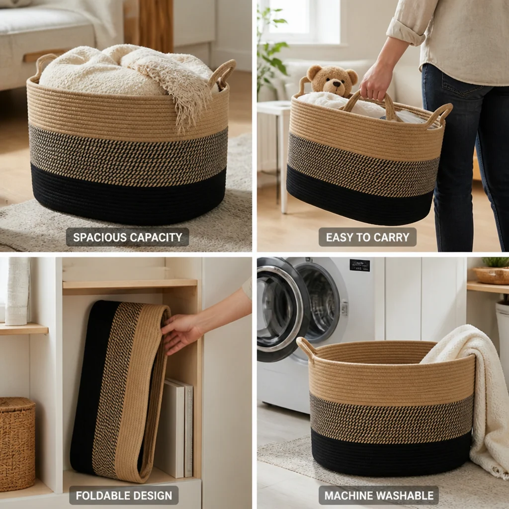 Storage Basket Two-Tone Woven Foldable & Machine Washable - Image 5
