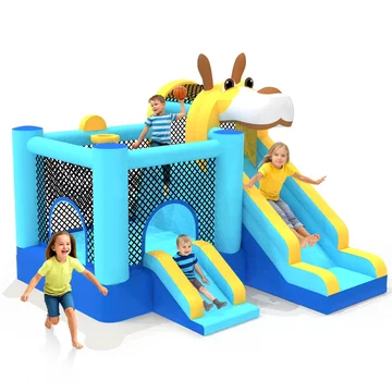 Mukidy 114''x 114'' x 92.5'' Inflatable Bounce Houses for Kids 3-10 with Blower Double Slide and Ball Pit/Indoor Bouncy House, PVC, Child, Teen, Toddler,Blue