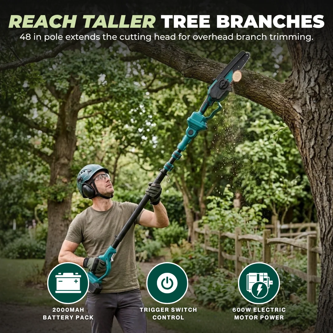 Cordless Pole Chainsaw with Extension Pole Overhead Branch Cutter