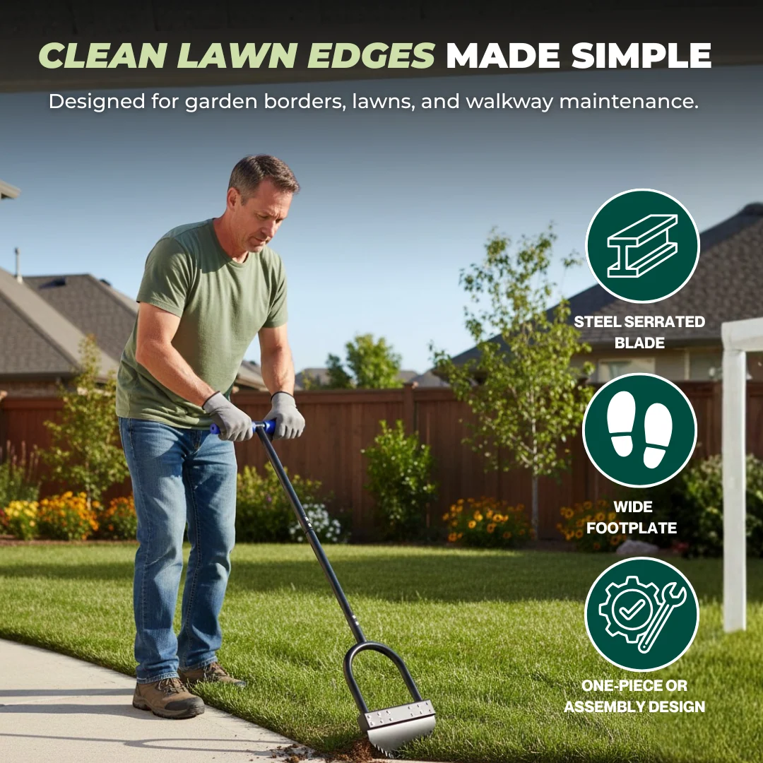 41 Inch Manual Lawn Edger Tool with Spring Steel Blade and Footplate