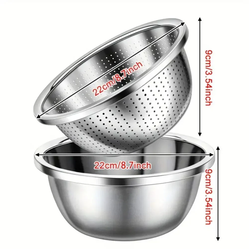 Colander & Mixing Bowl Set Fine Mesh Stainless Steel - Image 2
