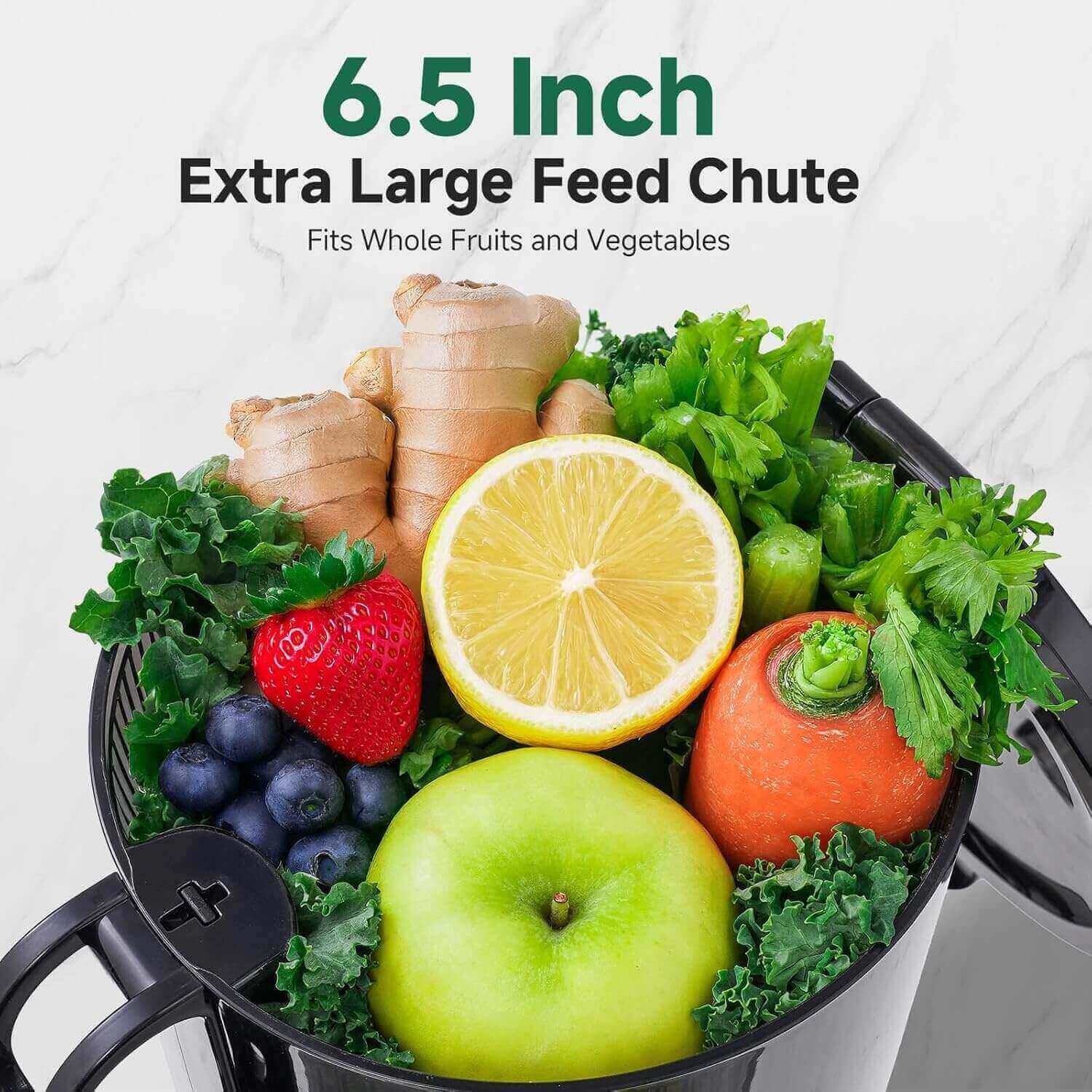 AMZCHEF Slow Masticating Juicer| 6.5" Extra-Large Feed Chute High-Yield Cold Press for Vegetables & Fruit 3