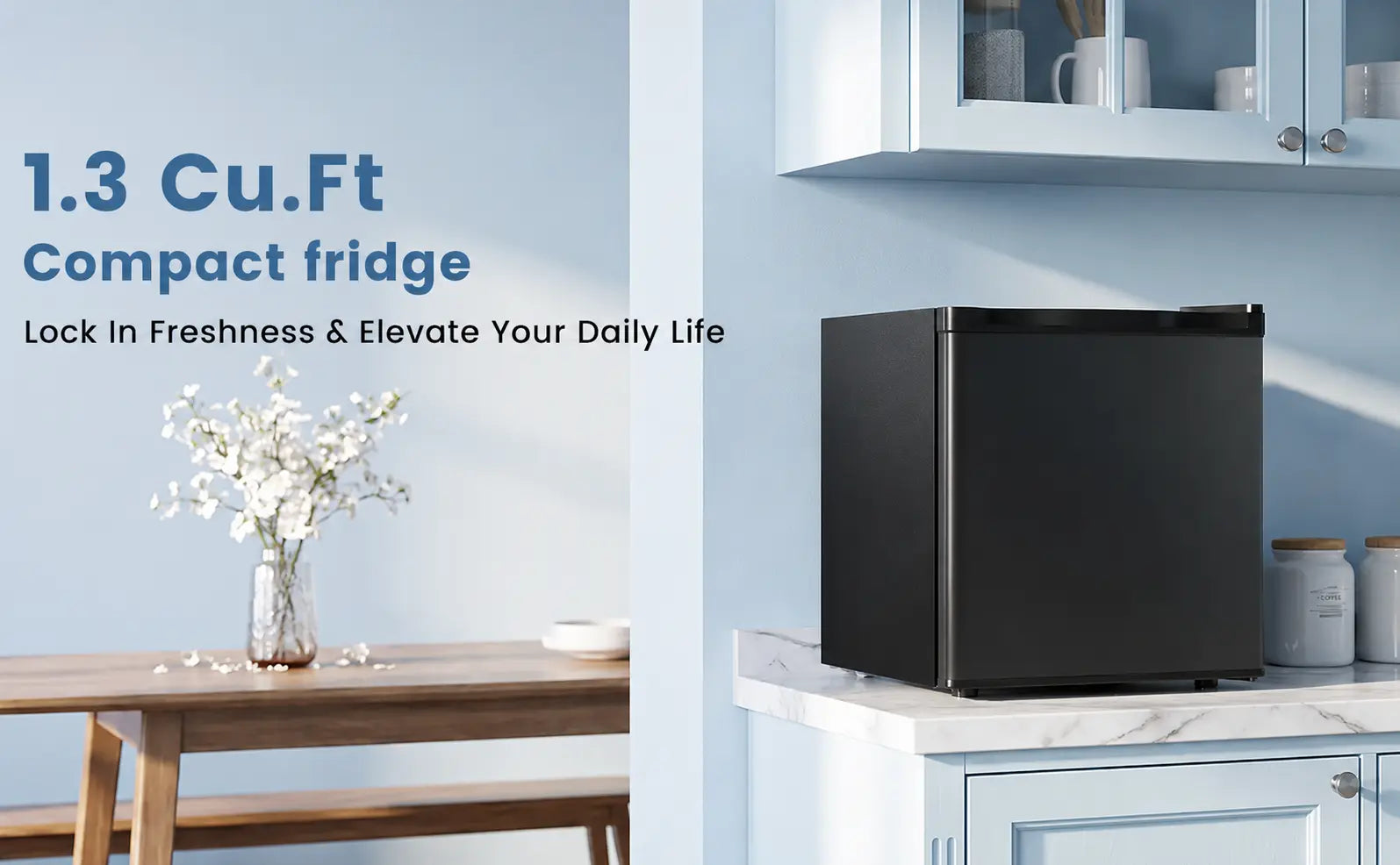 1.3 Cu.Ft compact fridge in a modern kitchen