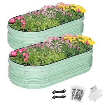 WORKPRO 4x2x1ft Galvanized Raised Garden Bed Set, Rust & Corrosion Protection, Easy Assembly, Safe Edge, Ideal for Vegetables & Flowers, Green, 2 Pcs