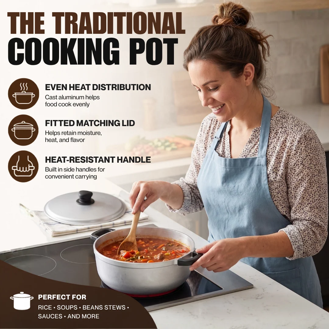 Traditional Aluminum Cooking Pot with Lid for Rice Soups and Stews