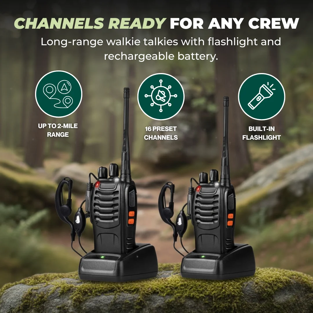 Rechargeable Long Range Walkie Talkies with Earpieces and Flashlight