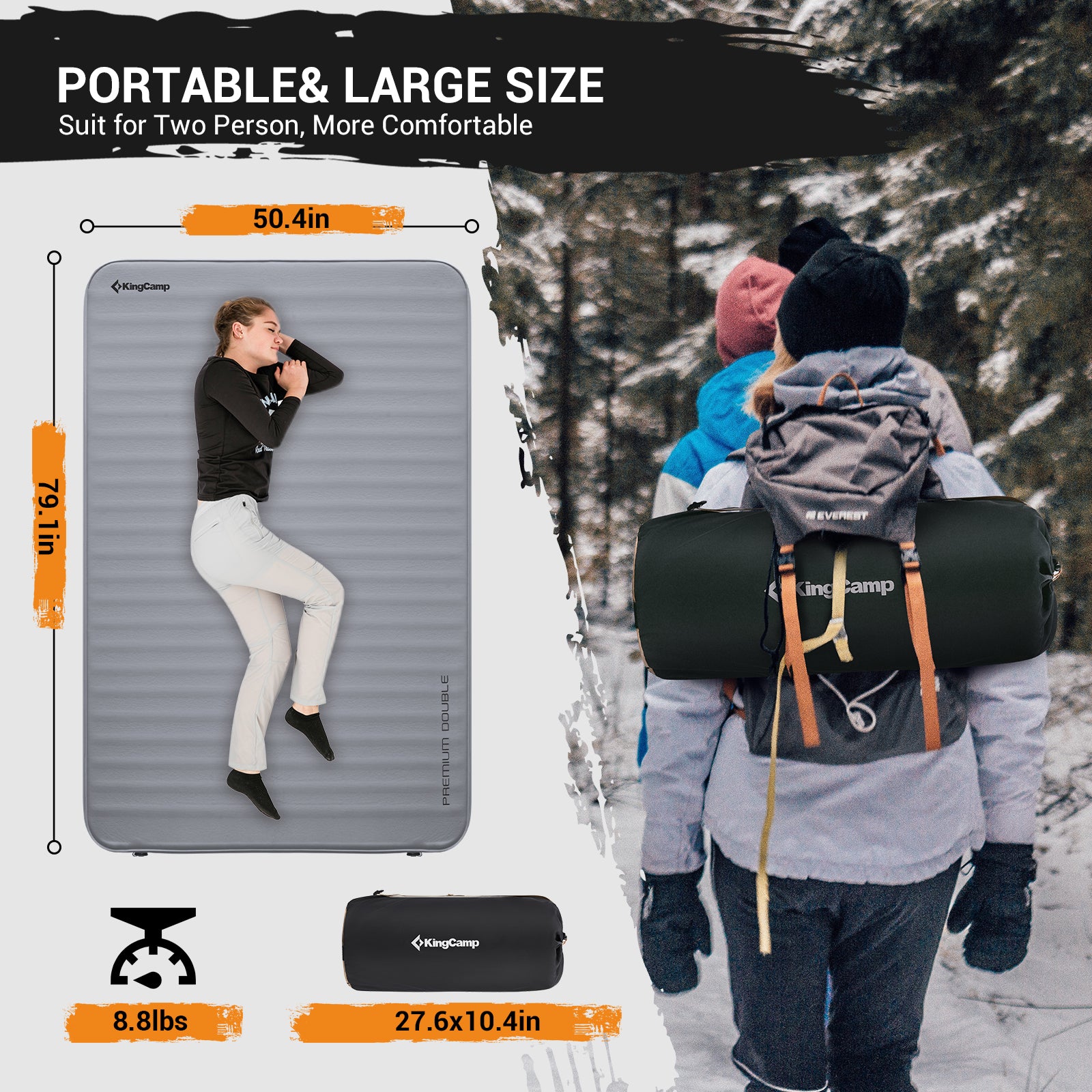 KingCamp PREMIUM Self Inflating Foam Sleeping Pad Double/Single