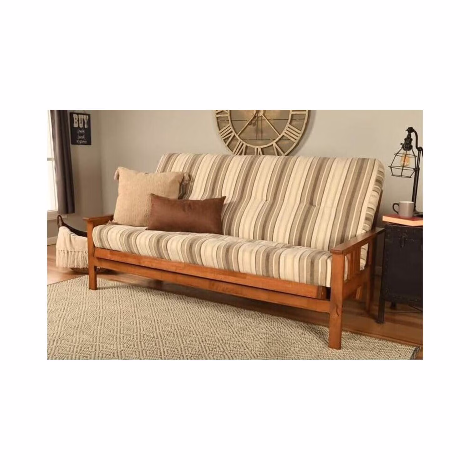Homestock African Artifacts Full Size Futon Frame Set with Mattress, Easily Converts to Bed, Versatile Design Futon Frame for All Spaces, 33"H x 79"L x 37"D-Color:Linen Charcoal,Size:Barbados - Image 37