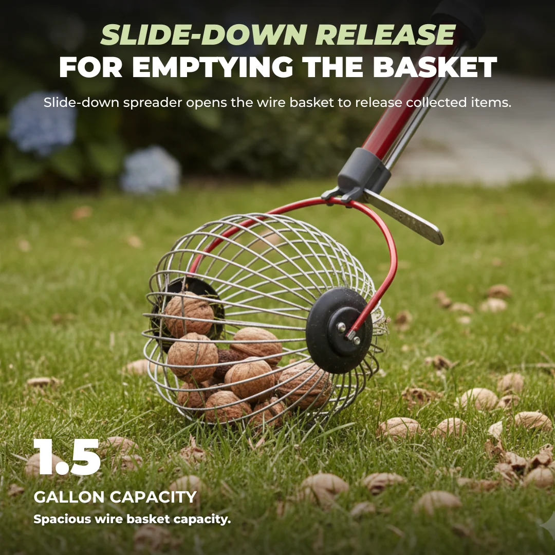 Rolling Nut and Fruit Picker with 1.5-Gallon Steel Cage