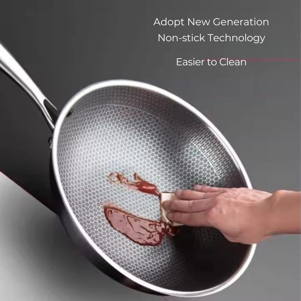 Frying Pan Three-Layer Stainless Steel Induction Compatible Cool-Touch Handle - Image 6