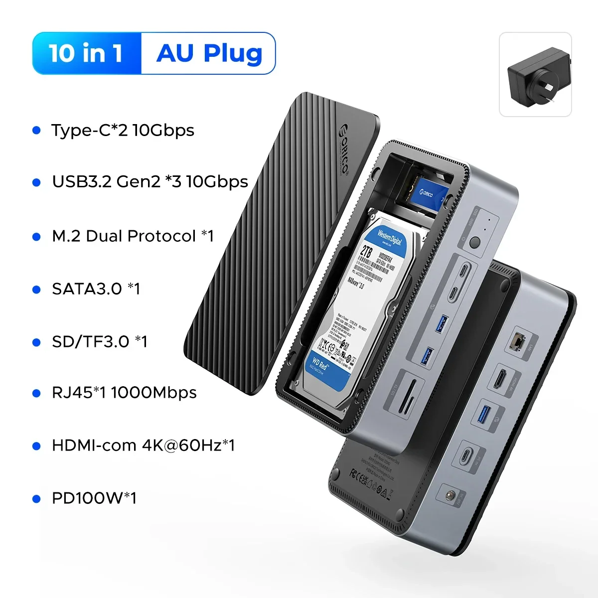 USB Hub with 10 Ports and Multiple Connection Options - Image 9