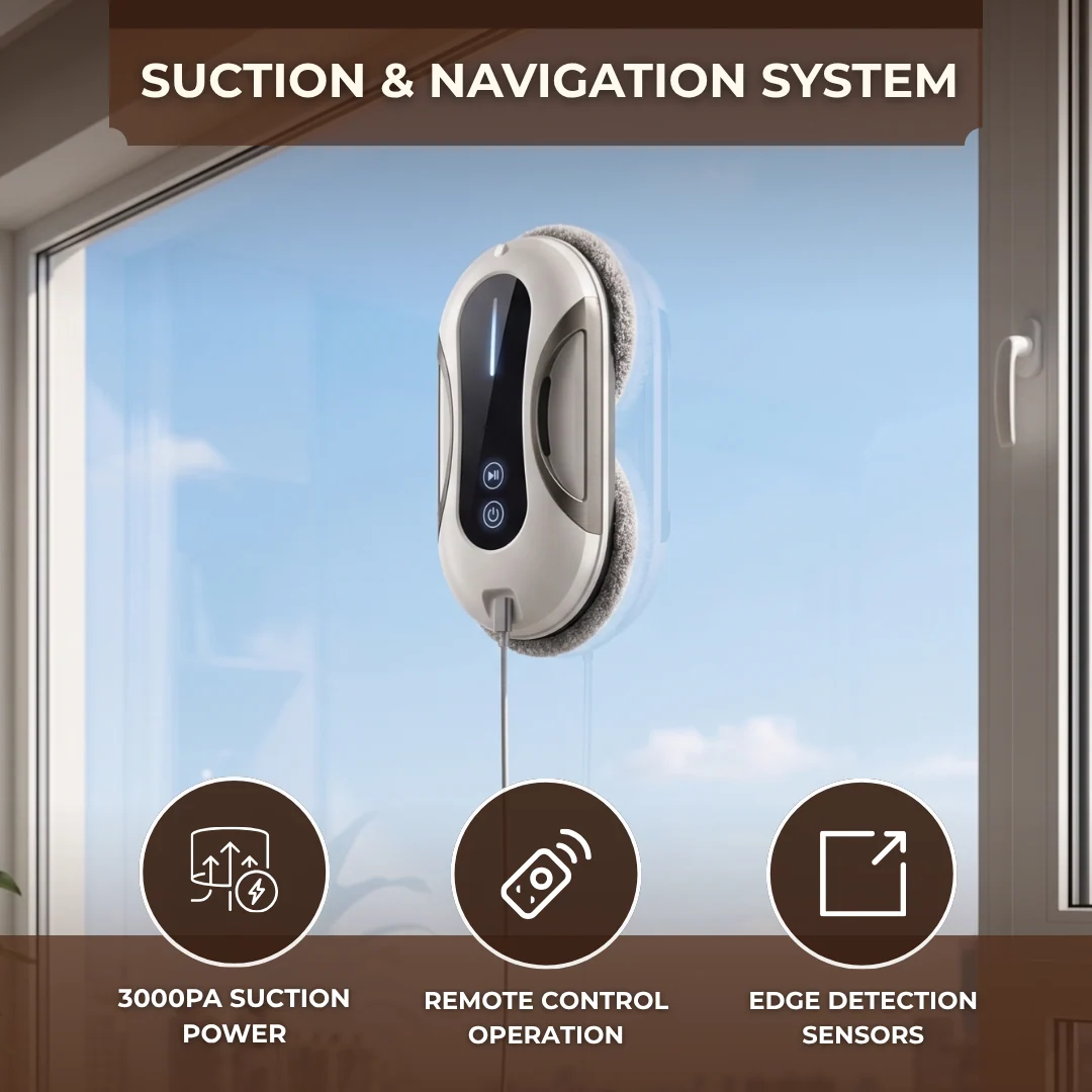Automatic Window Cleaner Robot 3000Pa Dual Spray and Remote Control