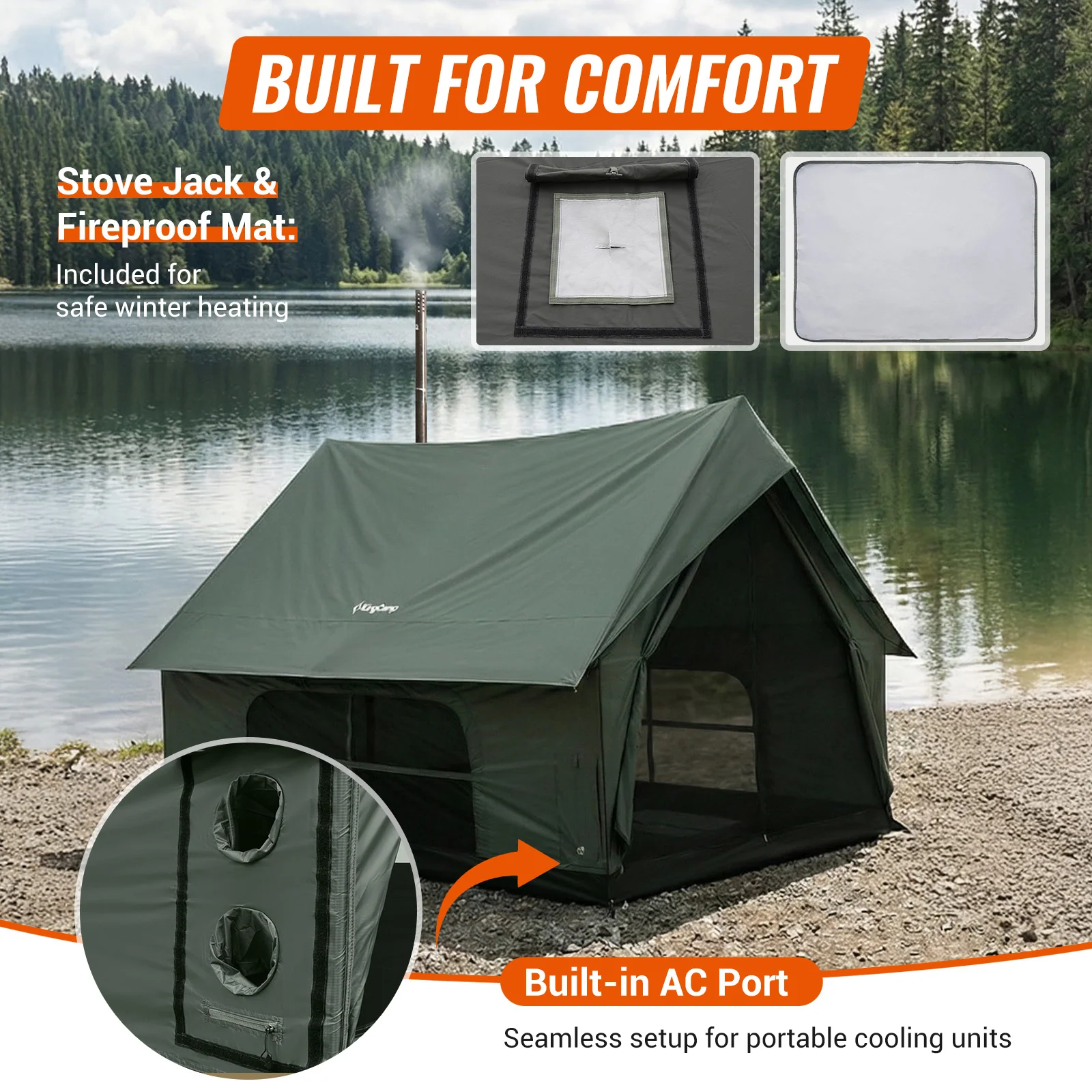 KingCamp MOUNTAIN IN C5 Cabin Tent with Stove Jack & AC Port