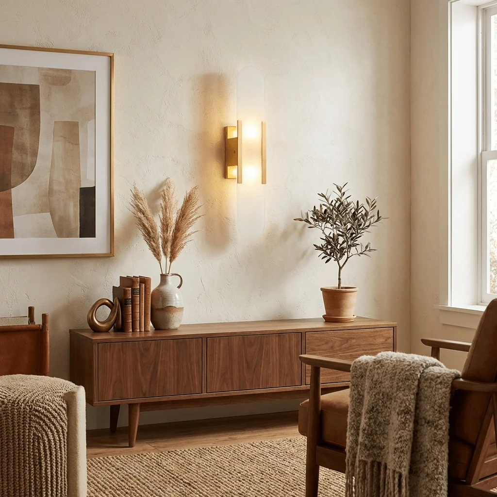 Artisan Alabaster Wall Light with Elegant Brass Accents - Image 10